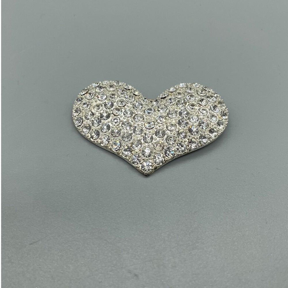 RMN Roman Vintage Silver‎ Tone Pave Rhinestone Heart Brooch Pin Clear Crystal